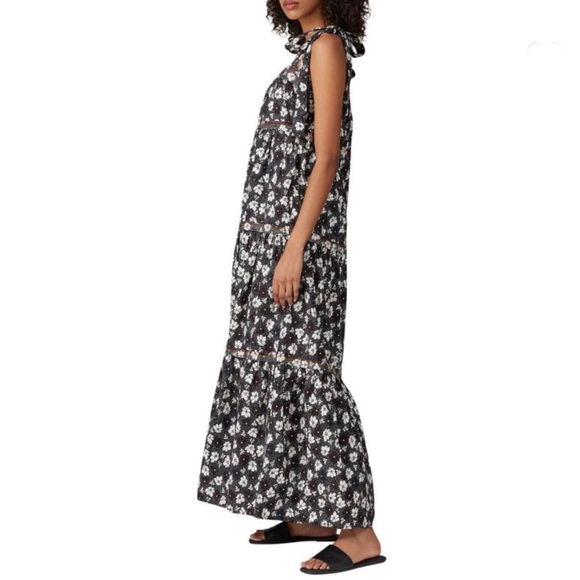 WARM Big Love Maxi Dress Black Multicolor Floral Tiered In Plumeria Print - Picture 6 of 12